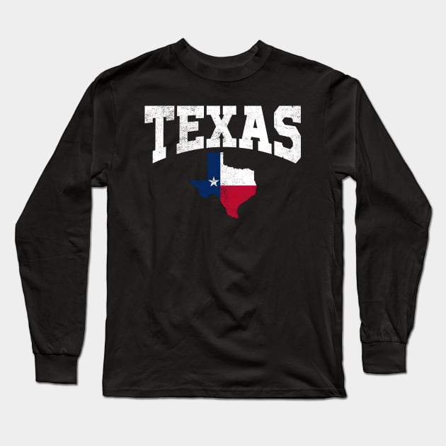 Texas - Texas State Map Flag Distressed Long Sleeve T-Shirt by urlowfur